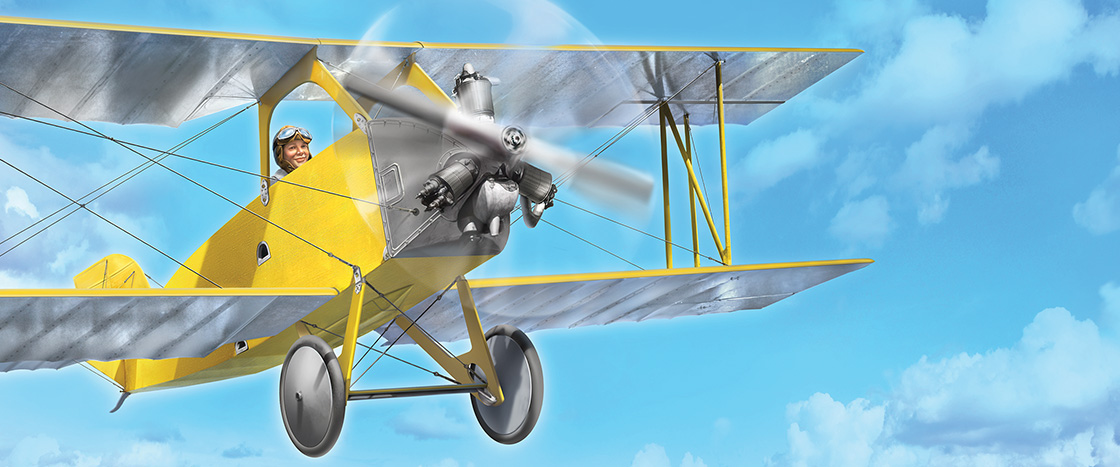 Image of Amelia Earhart flying a small plane