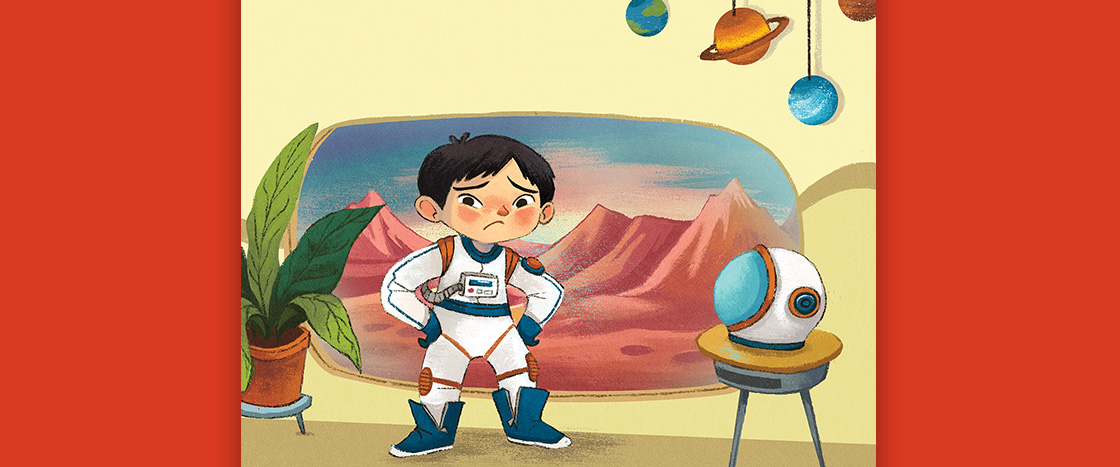 Illustration of student wearing spacesuit